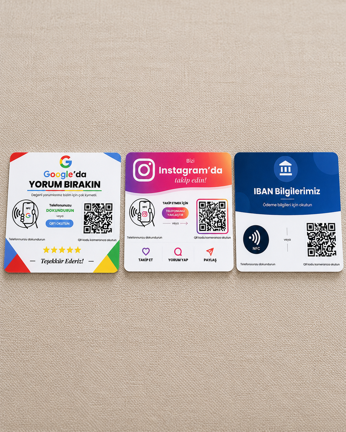 Google yorum, Instagram ve IBAN NFC kartları